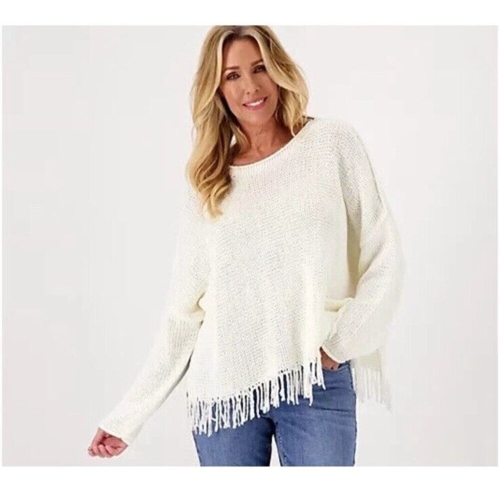 Laurie Felt Women's Ivory Fringe Sweater